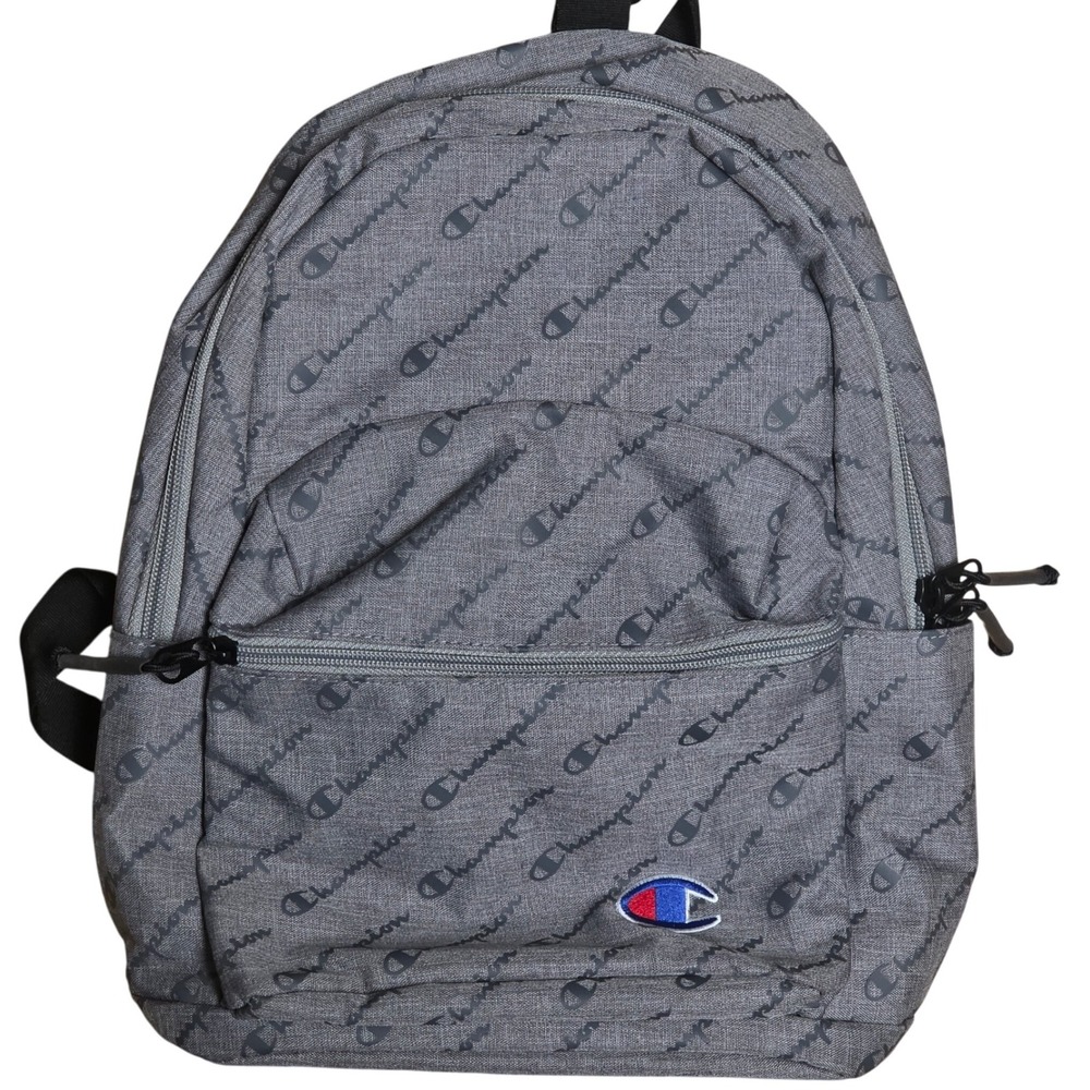 Champion Backpack Gray All Over‎ Logo Embroidered School Travel 10"×13"